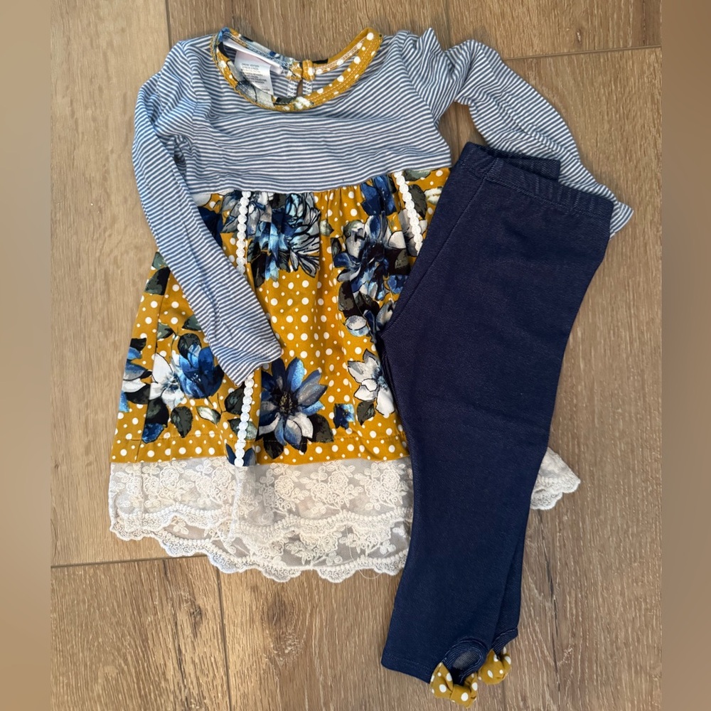 Bonnie Baby Blue and Yellow Floral Kids Matching Set